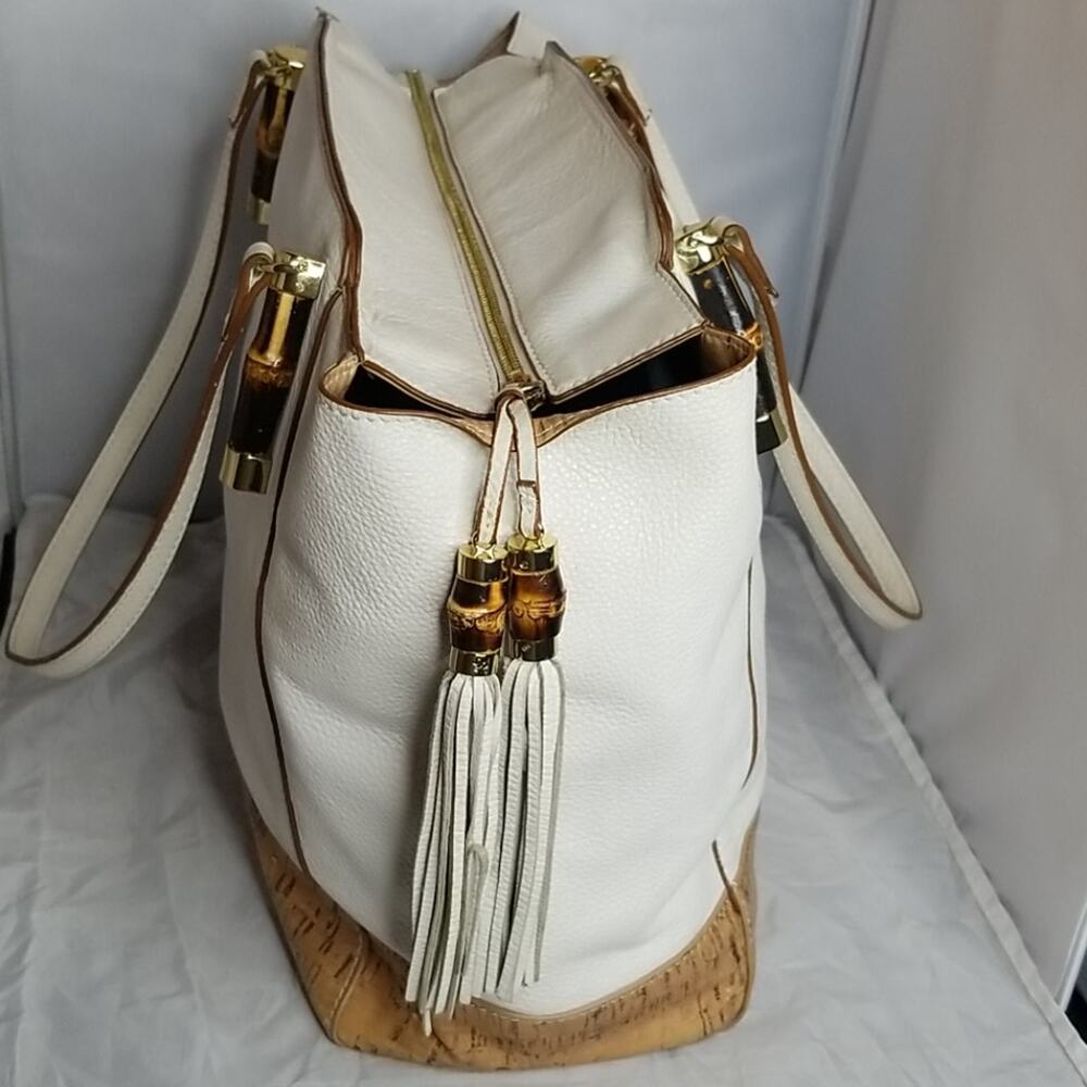 Cork White Leather Large Lilly Pulitzer Bag Tote Well Loved - Picture 4 of 8